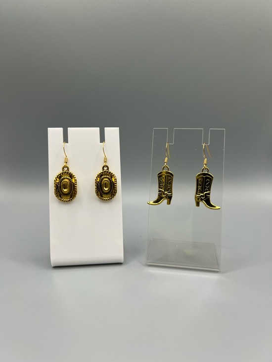 Handmade Jewelry - Gold Western Cowboy Boot and Hat Dangle Earrings - Handmade #E0155C